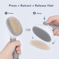 Brosse autonettoyante en plastique pour animaux de compagnie, rétractable en un clic, à picots en acier, avec poignée antidérapante, pour démêlage et toilettage des chats et chiens