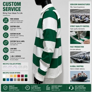 Camiseta de Rugby Personalizada para Hombre, Camiseta de Gran Tamaño, Camiseta Polo a Rayas, Corte Cuadrado, Algodón, Manga Larga, Estilo Urbano - Product Image 2