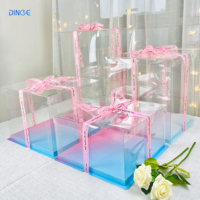 Boîte à gâteau de luxe en PVC transparente violette, emballage rectangulaire en papier, boîtes personnalisées pour gâteaux avec couvercle