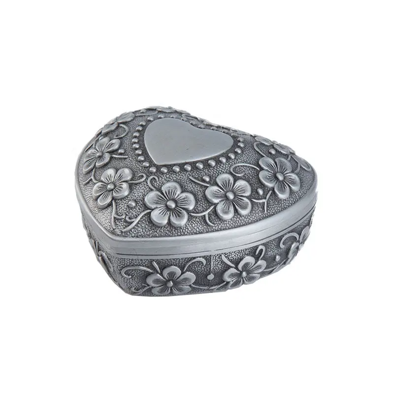 Zinc Alloy Heart shape flower logo metal wedding gift box for wedding return gift item