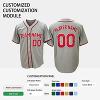 Maillots de baseball unisexes gris sur mesure avec boutons cousus, nom d'équipe personnalisé, numéro de joueur, 100% polyester, respectueux de l'environnement
