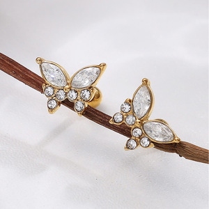 Boucles d'oreilles papillon en cristal doré, design insecte, serti griffe, bijoux de mode pour soirée EH950 - Product Image 1