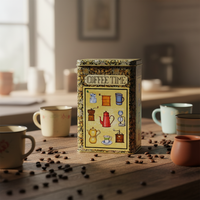 Boîte de rangement rectangulaire vintage personnalisée JH Bright in Colour pour café, thé, cacao en poudre, avec autocollants imprimés offset