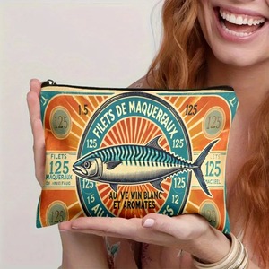 Bolsa de Cosméticos con Cierre Inspirada en Latas de Sardinas Estilo Español, Bolsa de Maquillaje Retro Reutilizable para Uso Diario - Product Image 3