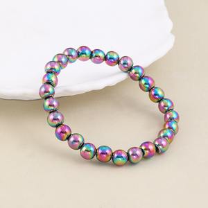 Conjunto de Pulseras Elásticas de Piedras Preciosas Redondas de Hematita Natural con Baño de Arcoíris de 4/6/8 mm, Terapia de Sanación Unisex, No Magnéticas - Product Image 2