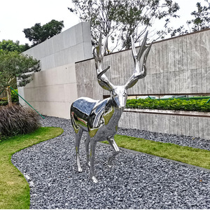 Stainless Steel Deer Sculpture Mirrored Finish Outdoor Garden Ornament Modern Animal Statuary Freestanding Landscape Decoration - Product Image 4