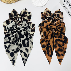 Vintage Leopard Print Big <b>Bow</b> Hair <b>Clip</b> Long Floating Ribbon Spring Barrette Women Temperament Versatile Daily Hair Accessory - Product Image 4