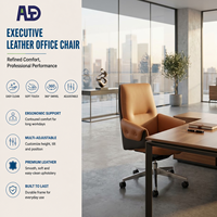 Chaise de bureau exécutive ergonomique moderne à dossier moyen en cuir avec hauteur réglable, pivotante et avec accoudoirs