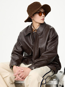 Nouveau Vente <span class=keywords><strong>en</strong></span> gros sur mesure Veste <span class=keywords><strong>en</strong></span> <span class=keywords><strong>cuir</strong></span> uni d'automne de haute qualité Manteaux coupe-vent décontractés pour hommes de grande taille - Product Image 2