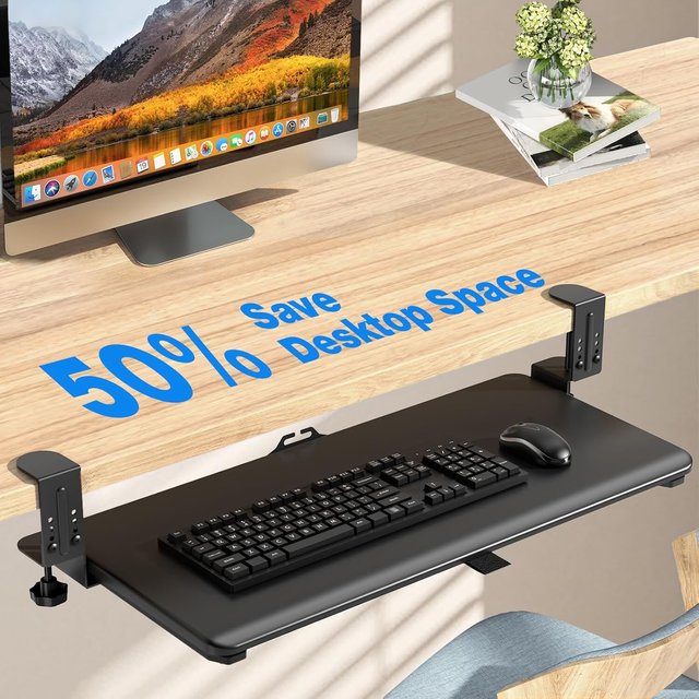 Modern Durable Plastic Office Furniture Desk Keyboard Tray Sliding Storage 24.2x13 11LBS Load No Drilling Installation