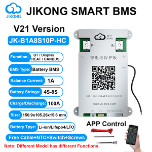 JK BMS B1A8S10P-HC Smart BMS V21 4S~8S BT RS485 HEAT CAN 1A 2A กระแสไฟ 100A ตัวปรับสมดุลแบบแอคทีฟ สำหรับแบตเตอรี่ Li-ion LiFePo4 Lto BMS - Product Image 1