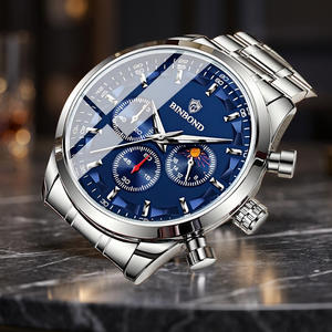 Montre pour homme BINBOND 42 mm en alliage PE, quartz, aiguilles Chenlong, bracelet en acier inoxydable, étanche, résistante aux rayures - Product Image 3