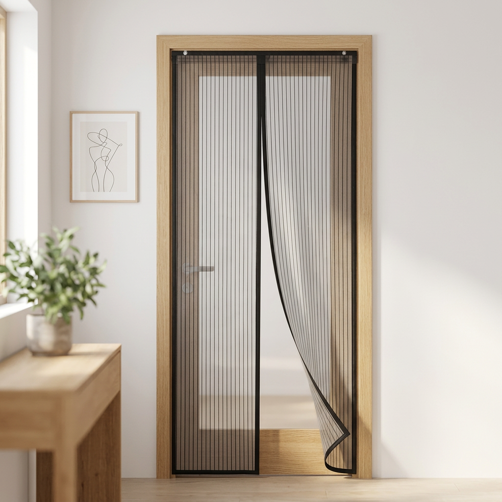 Modern Magnetic Polyester Mesh Anti-mosquito Door Curtain with Easy Install for Bedroom & Kitchen