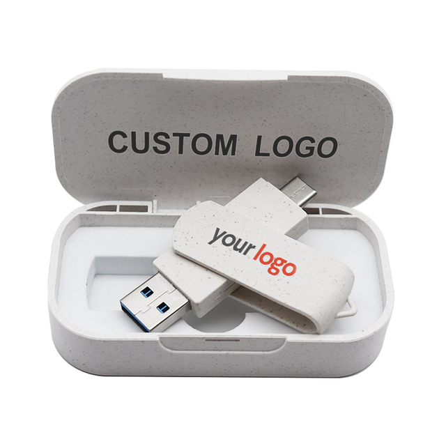 Promotional Gifts Custom Usb Flash Drive with Logo16GB 32GB 64GB 128GB Memorias Usb 2 in 1 Wheat Straw Usb Flash Drive 3.0