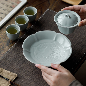 Guanlan Sky Blue Ru Kiln <b>Tea</b> <b>Tray</b> Irregular Shape Porcelain Dry Brewing Plate With Lid For Kung Fu <b>Tea</b> Set - Product Image 1