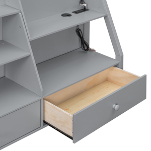 Cama litera completa con luces LED controladas por aplicación (7 colores), puertos USB, estantes de almacenamiento y 2 cajones, gris - Product Image 6