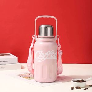Ceffee Stainless Steel Water Bottle With Handle And Strap In Pink Red White Colors - Product Image 4