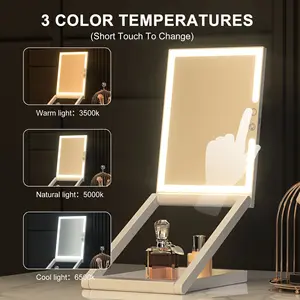 Miroir de maquillage LED avec lumière, gradation de la lumière tricolore, grossissement 10 X, Table pliante, miroir de voyage