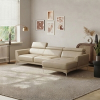 Canapé modulaire en cuir véritable de luxe nordique moderne, en forme de L, avec appuie-tête réglable, pour appartement, villa, chambre à coucher, salon