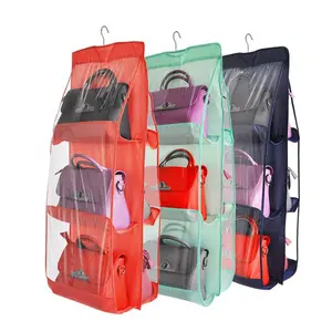 6 Pocket Fabric PVC Hanging Handbag Bag Wardrobe Organizer Storage