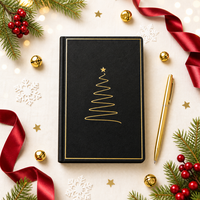 Carnet de notes A5 à couverture rigide avec reliure cousue, motif arbre de Noël noir et or, 80 feuilles, cadeau d'entreprise WANGHAN LUX-X019