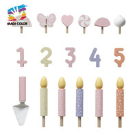 Jouet en bois rose pour couper le gâteau d'anniversaire avec bougies, blocs numérotés et spatule à gâteau, ensemble de desserts d'imitation pour enfants W10B596