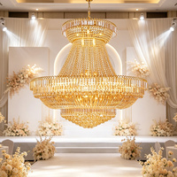 Lustre en cristal doré à plusieurs niveaux en forme de bol, grande lampe suspendue pour la décoration intérieure des salles de mariage et de banquets