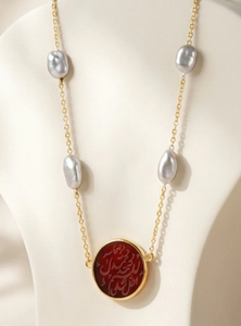 Collana Inspire Jewelry in Acciaio Inossidabile con Aqeeq e Perla Grigia <span class=keywords><strong>Muhammed</strong></span> - Product Image 3