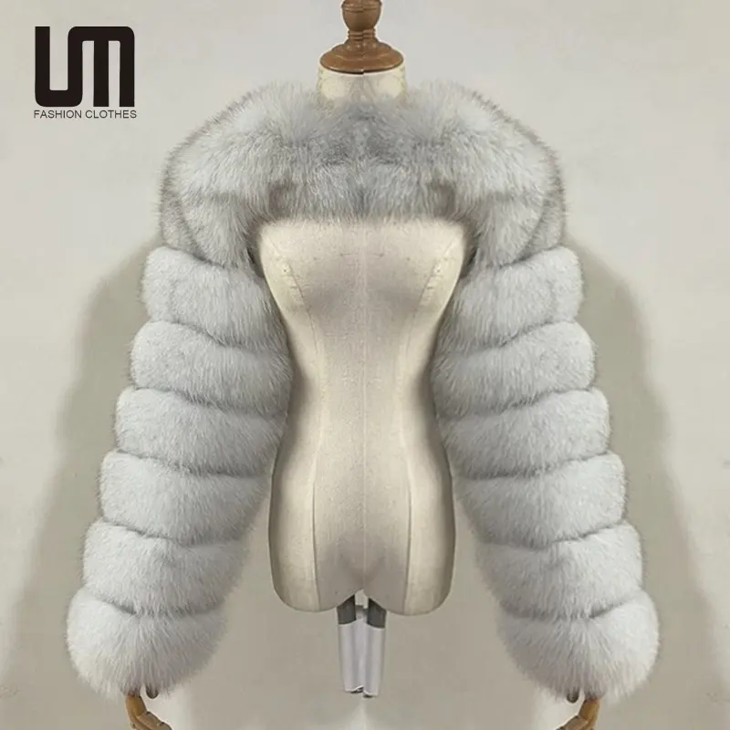 Ropa de calle de invierno para mujer, abrigo corto de manga larga con piel de zorro de imitación, talla grande, 2022