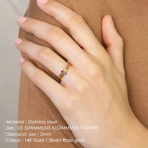 Einfache Geburts stein Monat Ringe Mädchen Frauen Edelstahl Ring Bunte Strass Stapelbare Versprechen Ring Geschenk für Sie - Product Image 2