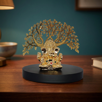 Statue artisanale en acier inoxydable de 3,5 pouces, idole dorée du Seigneur Ganesh, design artisanal en forme d'arbre, cadeau d'anniversaire Diwali, décoration religieuse pour la maison