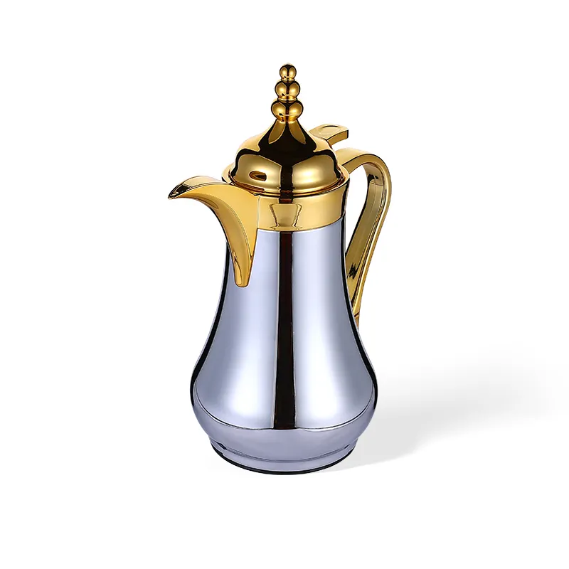 Termo de vacío aislado chapado en oro de lujo, conjunto de café, agua y café árabe