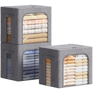 Sacs de rangement 40L, boîte de rangement en tissu, boîte de rangement empilable, bacs de rangement pliables pour vêtements avec couvercles - Product Image 1