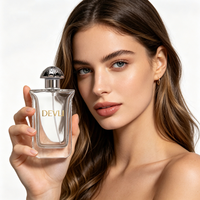 Flacon de parfum en verre transparent de luxe personnalisé avec boîte, 100 ml, vaporisateur à pompe, design plat, emballage avec marquage à chaud, MOQ 100 pièces