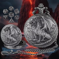 Collier en métal avec design de montre de poche, dés à jouer en métal avec dragon rugissant, jeu de dés DND pour dragon et donjons