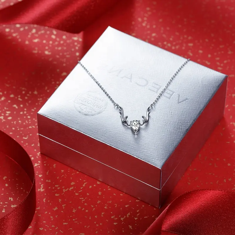 Exotik individuelle luxuriöse rote halskette verpackung geschenkbox mit schaum und deckel abdeckung für schmuck ornamente jahrestag hochzeit geschenk