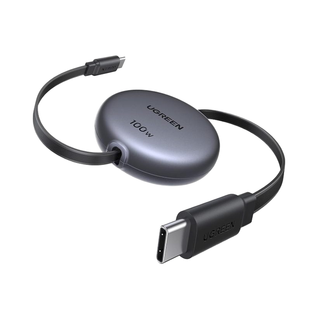 Ugreen 100W Nexode Retractable USB-C Cable Fast Charging Data Transfer Rotatable Black 1m for iPhone MacBook for iPad