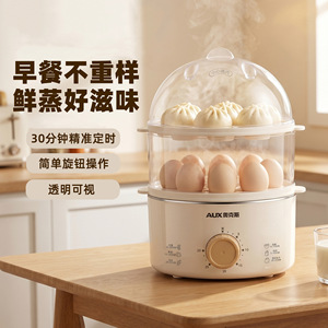AUX <b>Electric</b> Egg <b>Steamer</b> Double Layer Transparent Lid 30 Min Timer Home Kitchen Use - Product Image 1