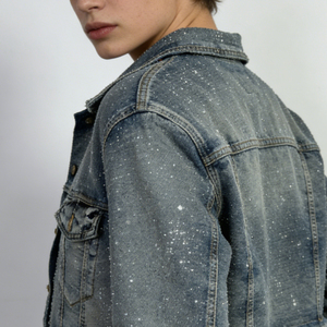 Chaqueta Vaquera <span class=keywords><strong>para</strong></span> Hombre con Logotipo Personalizado, Adornos de Diamantes de Imitación y Lentejuelas, Estilo Urbano Otoñal, Ecológica, Venta al Por Mayor - Product Image 3