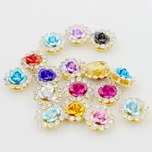 Double Layered Rose Diy Flower Rhinestones Hand Sewn Claw Diamonds For Shoes Bags Hair Accessories