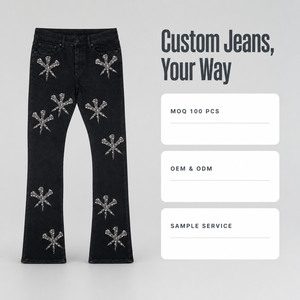 SOONREE Jeans personnalisés en denim Y2K pour hommes, Jeans évasés avec étoiles en strass pour hommes et femmes, Streetwear de haute qualité OEM ODM - Product Image 3