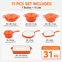 Ensemble de Casseroles en Fonte Émaillée Multicolore de 11 Pièces pour Vente en Gros, Batterie de Cuisine à Induction avec Faitout
