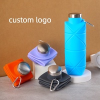 Bouteille d'eau pliable en silicone sans BPA, anti-fuite, avec mousqueton, logo personnalisé
