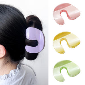 Nouvelles pinces à cheveux en plastique haut de gamme, semi-circulaires, couleur unie rose vif, pour filles et femmes - Product Image 2