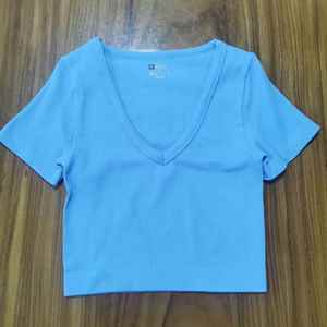 Débardeur en maille côtelée extensible pour femme, sans couture, streetwear, manches courtes, col en V, décontracté - Product Image 6