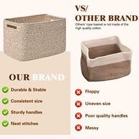 Lot de 4 paniers de rangement rectangulaires en corde de coton tressée avec poignées, 33 cm (L) x 22,1 cm (L) x 20 cm (H), organisateur domestique