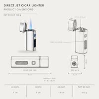 Briquet torche moderne en métal argenté brillant, coupe-vent, rechargeable USB, avec fenêtre de niveau de carburant visible, cadeau pour hommes, vente en gros