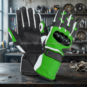 Gants de moto en cuir de vachette vert et noir pour homme, paume résistante à l'abrasion, qualité A, marque personnalisée, fabriqués au Pakistan - Product Image 3