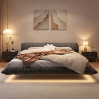 Lit flottant italien style Wabi Sabi, lit double moderne et minimaliste, lit rembourré à motif floral pour chambre principale