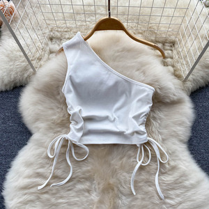 Summer Women's Drawstring Tie Shoulder Vest Top Irregular <b>Split</b> Denim Half-body <b>Skirt</b> 2 Piece Set Fashion - Product Image 4